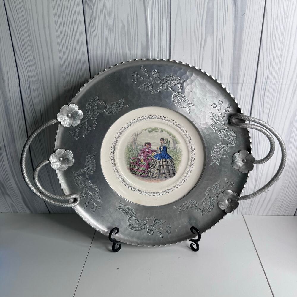 Vintage Farberware Hand Wrought Aluminum 13.5" Serving Tray w/ Plate